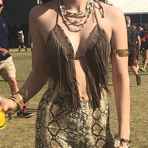 LULI FAMA BIKINI FRINGE TOP BROWN swimwear